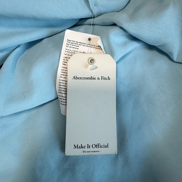Abercrombie & Fitch One Shoulder Knotted Satin Midi Dress in light blue Sz L - Picture 5 of 11